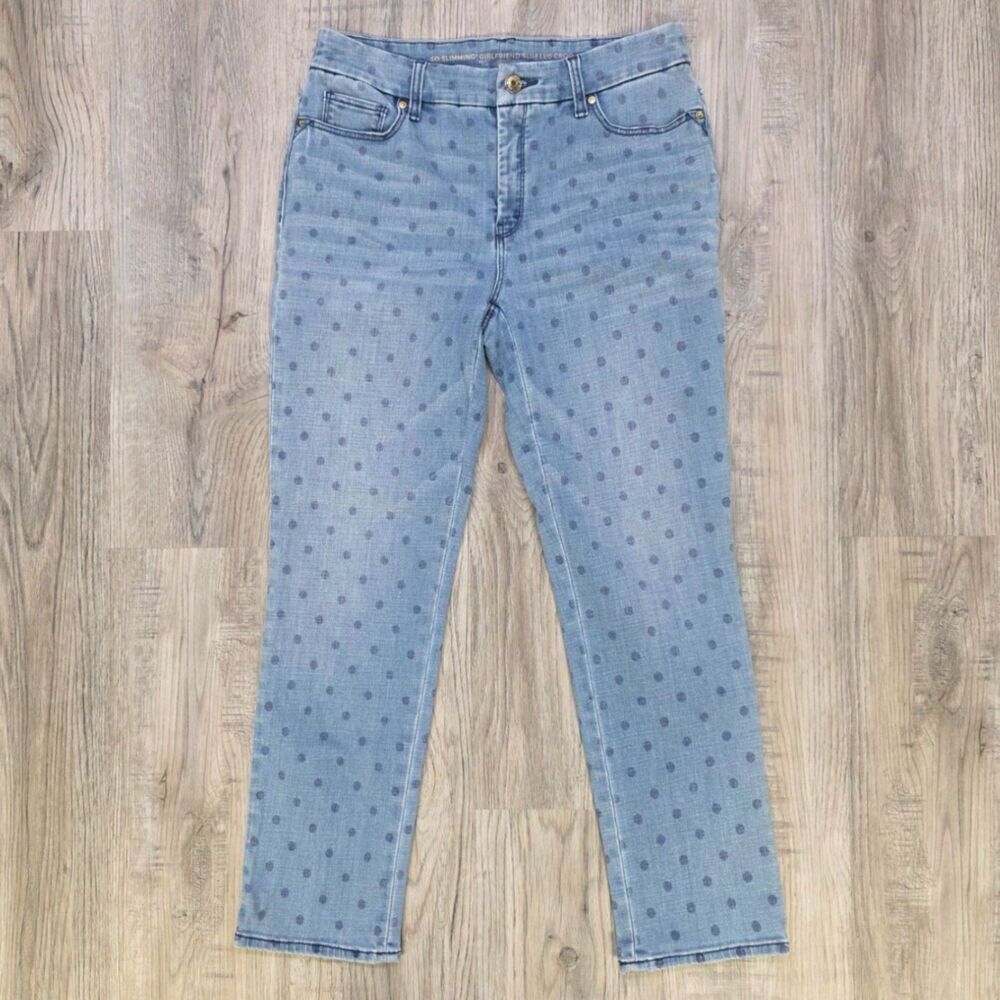 Chico's So Slimming Girlfriend Slim Leg Crop Polka Dot Denim - Size 4R